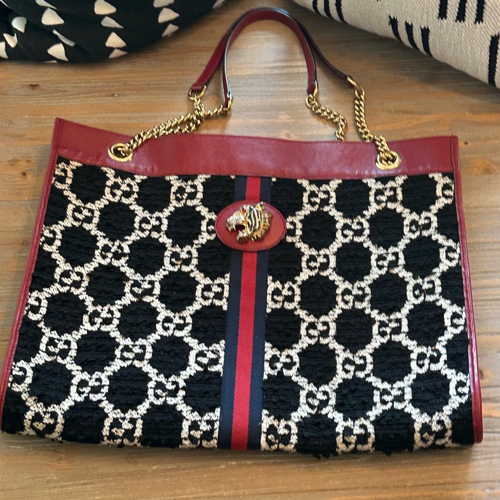 💯 Gucci GG Large Tweed Rajah Tote